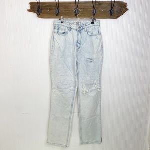 We the Free Jeans Mom Jeans Light Wash Bleached Distressed Patched